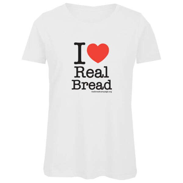 I ❤ Real Bread - Stacked Design - Womens White Organic T-Shirt Thumbnail