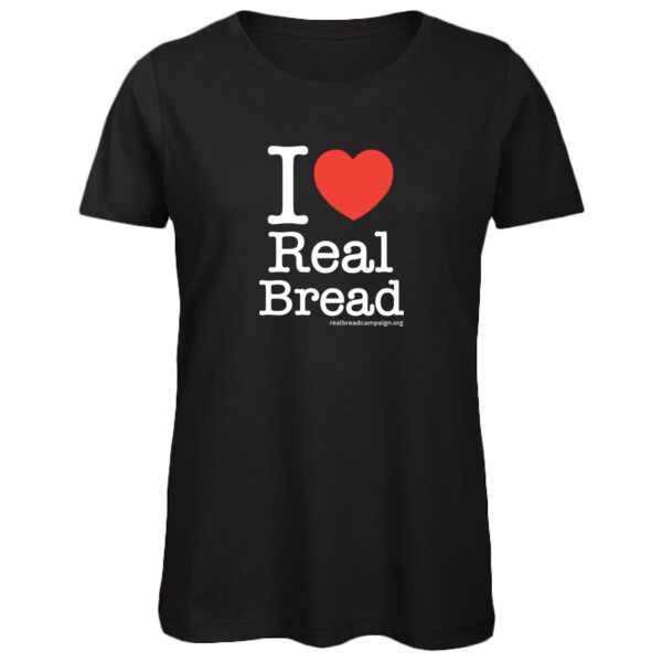 I ❤ Real Bread - Stacked Design - Womens Black Organic T-Shirt Thumbnail